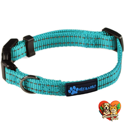Max and Neo Reflective Dog Collar - X-Small, Teal, Nylon Buckle with Donation to Dog Rescue