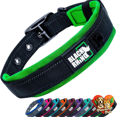 Black Rhino Heavy Duty Dog Collar - Adjustable Reflective Collars with Neoprene Padding for Large Dogs