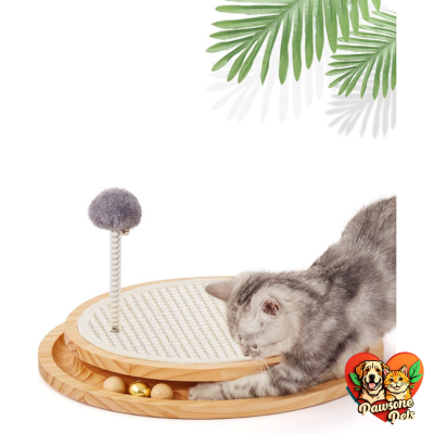 Cat Scratcher with Sisal Rope and Ball Track - Interactive Toy for Feline Exercise