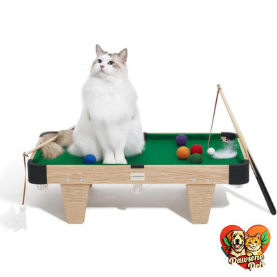 VETRESKA 4-in-1 Cat Toy - Mini Pool Table with Feather Wand and Scratching Post