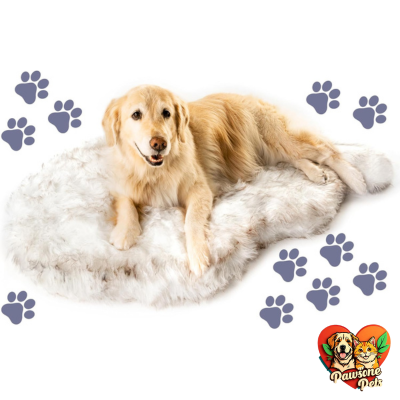 PupRug Orthopedic Dog Bed - Fluffy Soft Faux Fur and Memory Foam, White with Brown Accents