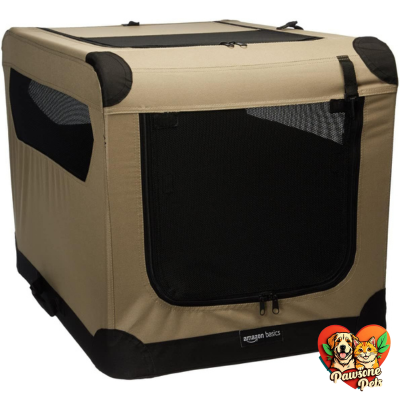 Amazon Basics Soft-Sided Dog Travel Crate Kennel - Medium Size, Tan