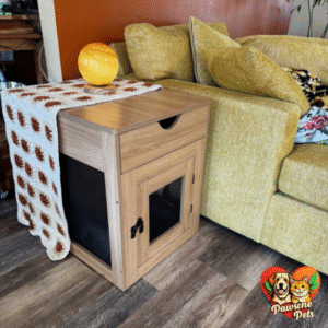 Giantex Indoor Dog Crate Furniture - Wooden End Table with Storage Drawer and Removable Cushion