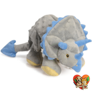 goDog Dinos Frills Squeaky Plush Dog Toy - Gray, Large with Chew Guard Technology