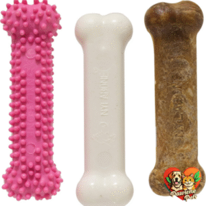 Nylabone Puppy Chew Toys & Natural Treat Triple Pack - Pink, Chicken & Bacon Flavor, Small - Up to 25 Ibs, 3 Pack
