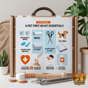 Pet first aid kit essentials infographic - 10 must-have items for pet owners