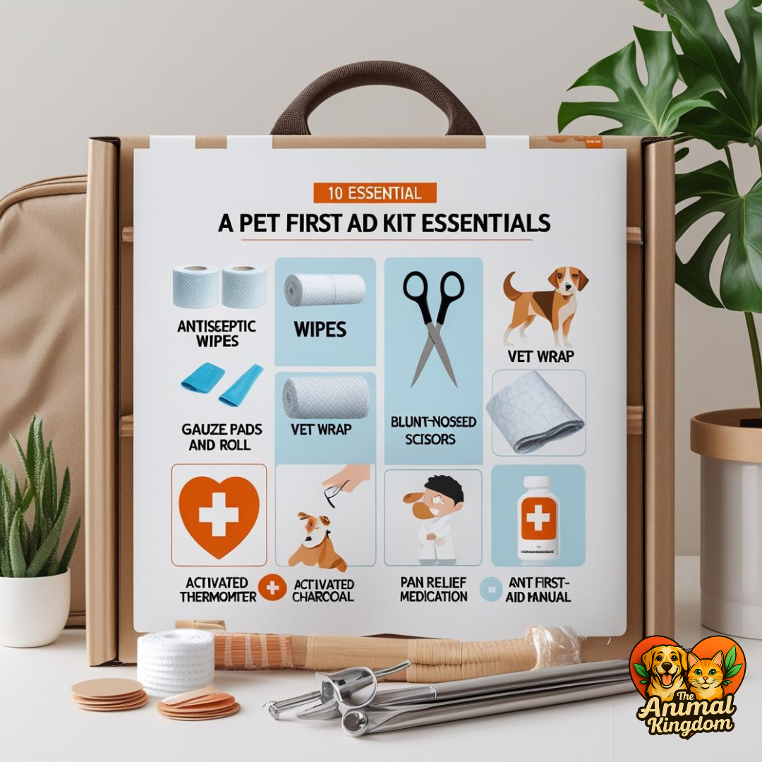 Pet first aid kit essentials infographic - 10 must-have items for pet owners