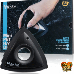 Analan Mini Pet Hair Remover Brush being used in a pet grooming salon to remove pet hair
