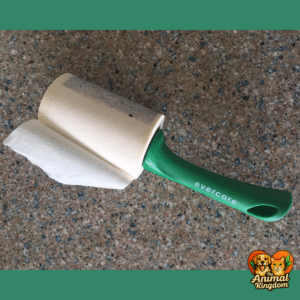 Evercare Pet Hair Extra Sticky Lint Roller being used to remove pet hair from furniture and clothes at home