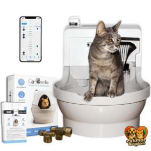 atGenie A.I. Commercial Self-Cleaning, Fully-Flushing Automatic Cat Litter Box - White with Black Accents